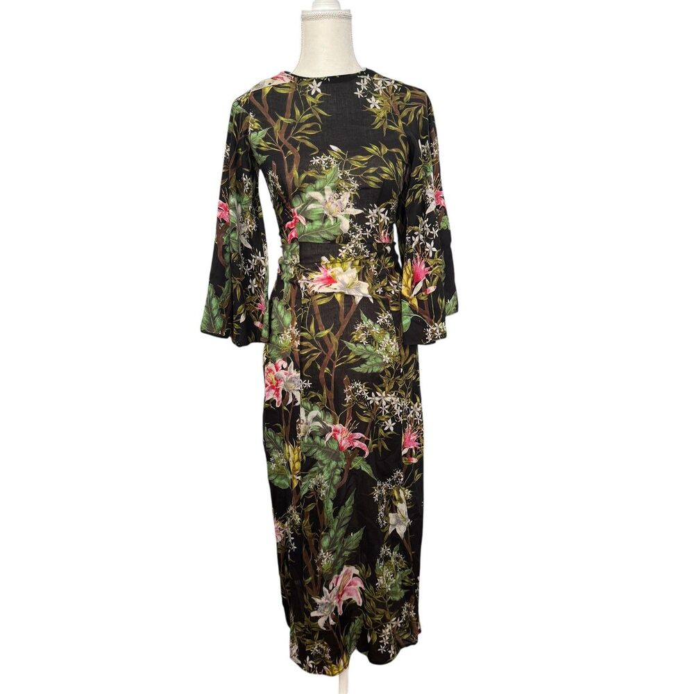 Isabel Marant Dress Womens 34/ US 2 Black Floral Cotton Maxi Bell Sleeve Boho